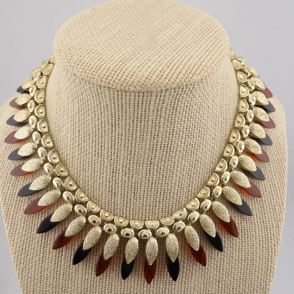 Vintage Coro MCM Lucite Egyptian Revival Collar Necklace